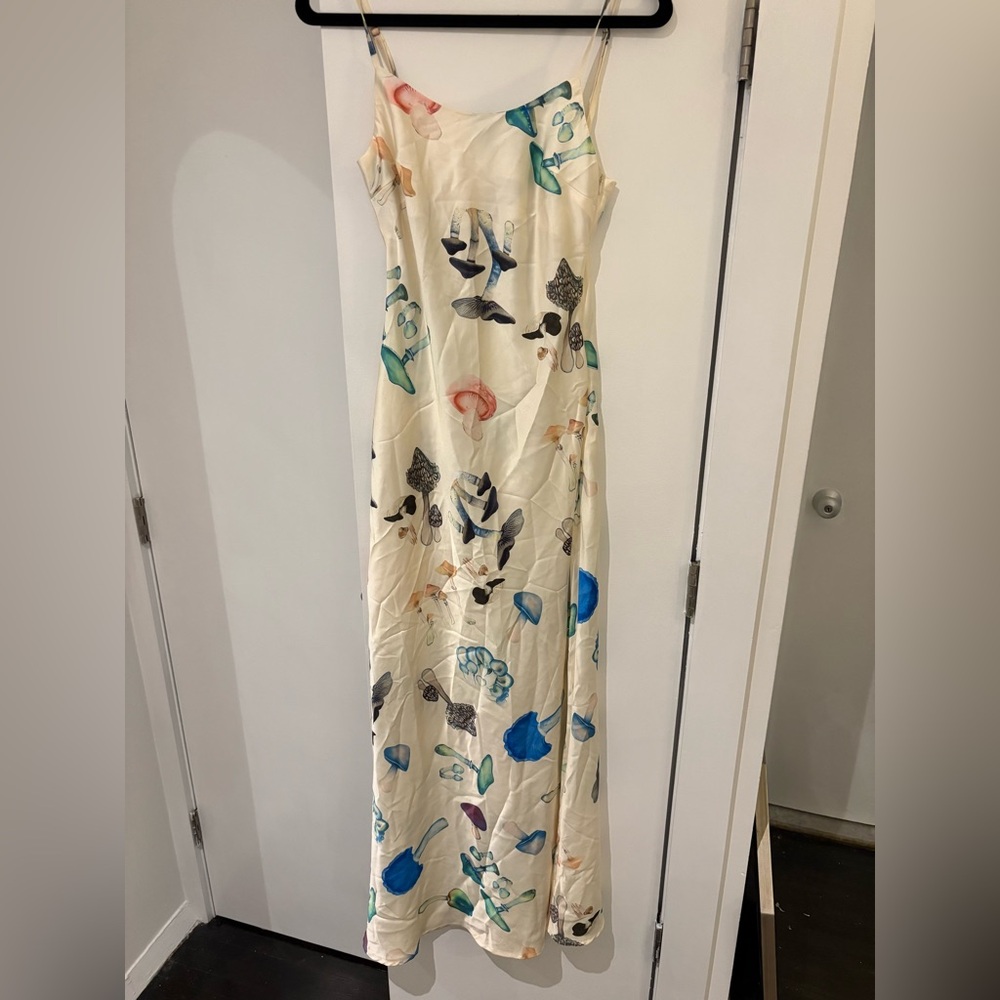 Micas Satin Mushroom Print Maxi Slip Dress